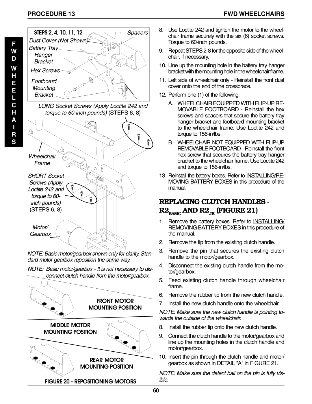 Invacare Ranger IIJR Steps 2, 4, 10, 11, Steps 6, Motor Gearbox, Front Motor Mounting Position Middle Motor Rear Motor 