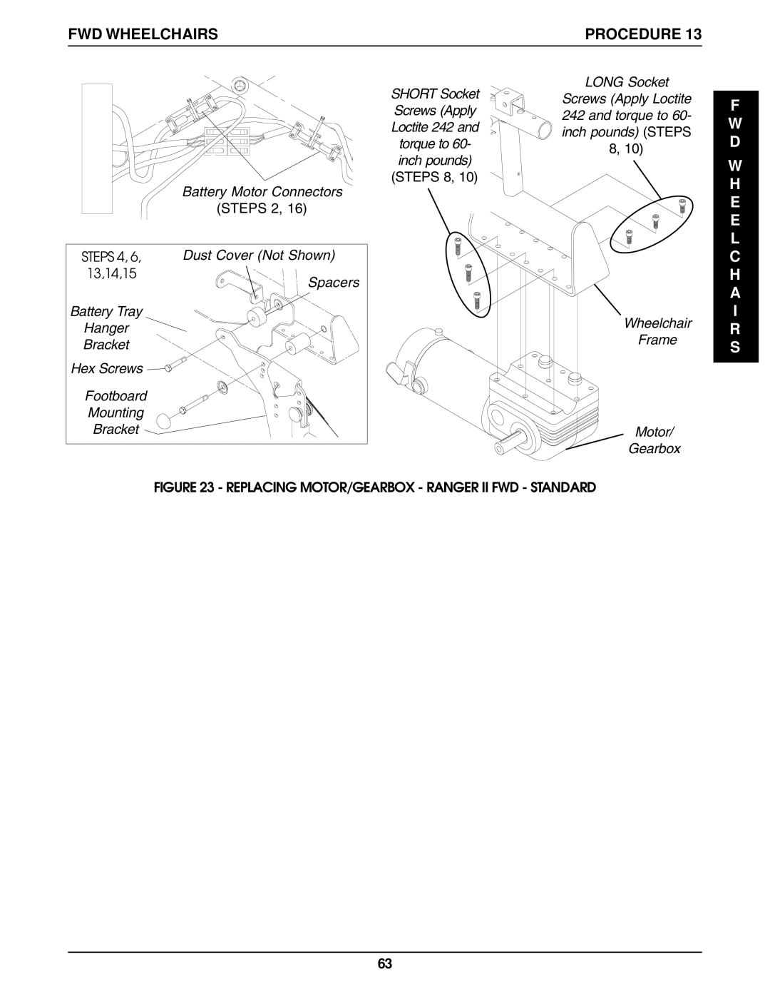 Invacare Ranger II250 SERIES, Ranger IIJR, Ranger IIBASIC Battery Motor Connectors, Steps 2, Dust Cover Not Shown, 13,14,15 