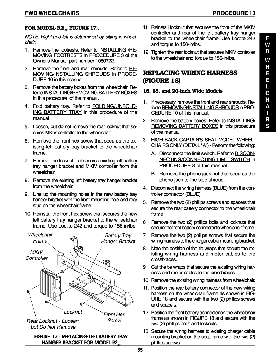 Invacare Ranger II250 SERIES Replacing Wiring Harness Figure, F W D W H E E L C H A I R S, Procedure, MKIV Controller 