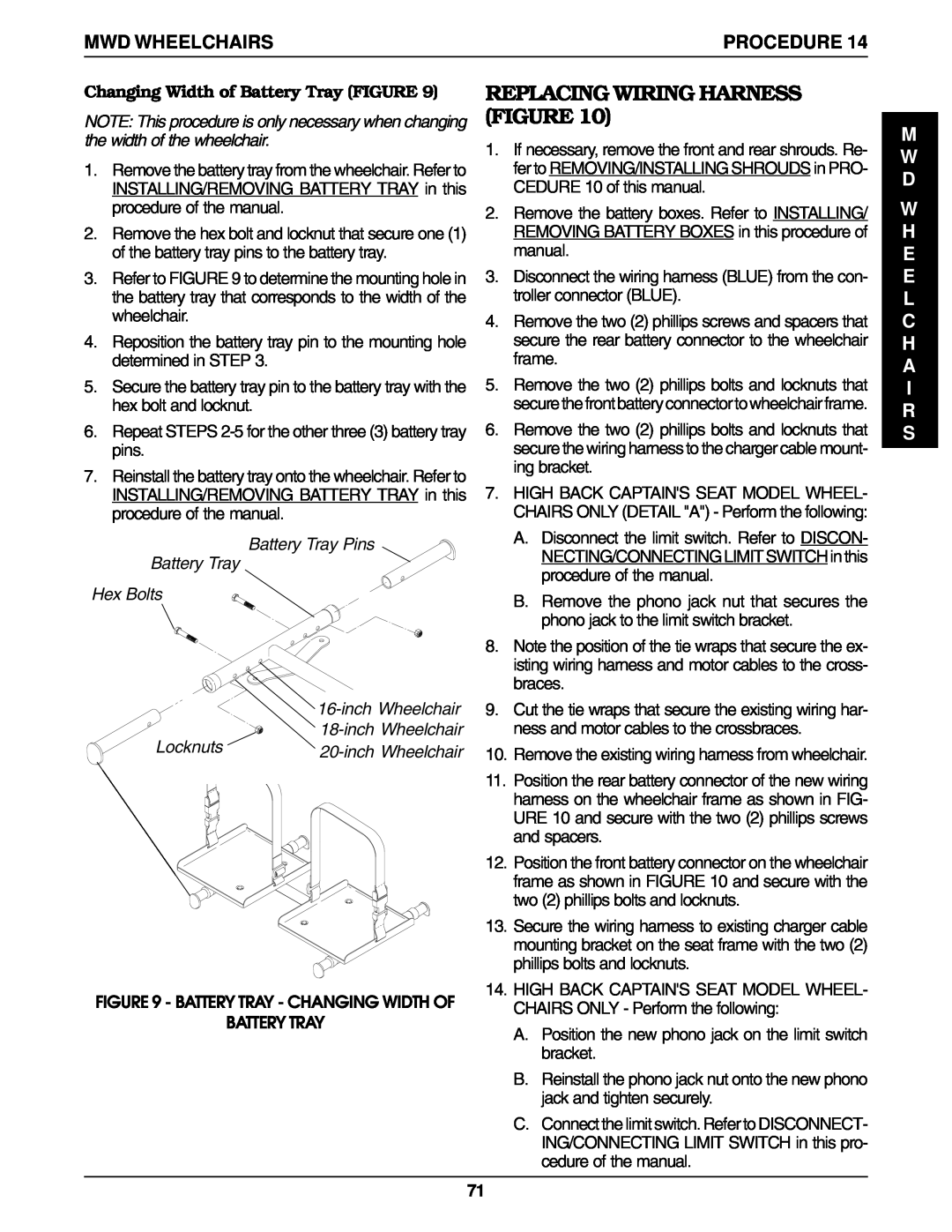 Invacare Ranger II250 SERIES Replacing Wiring Harness Figure, M W D W H E E L C H A I R S, Procedure, Locknuts 