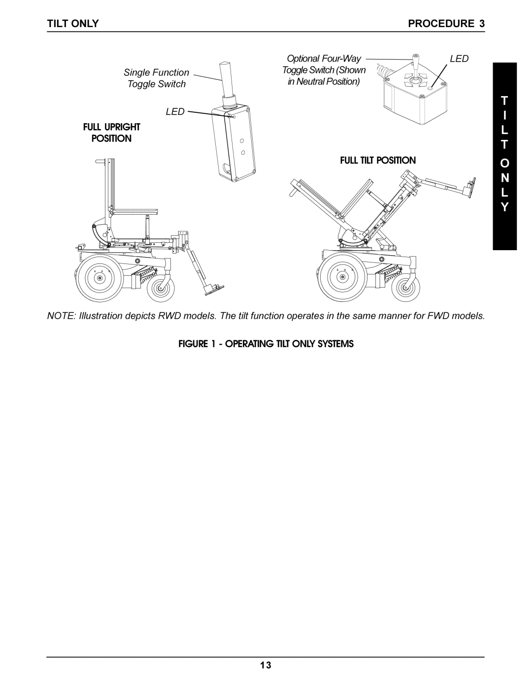 Invacare Recline manual Full Upright Position Full Tilt Position, Operating Tilt only Systems 