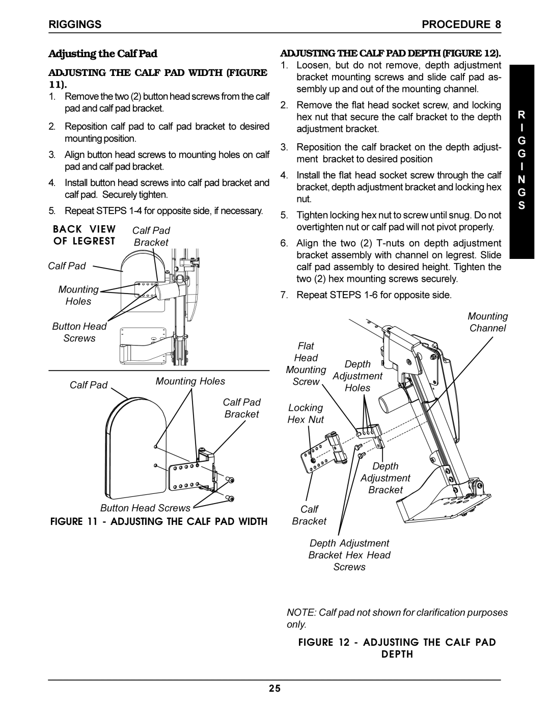 Invacare Recline manual Adjusting the Calf Pad, Adjusting the Calf PAD Width Figure, Back View, Legrest 