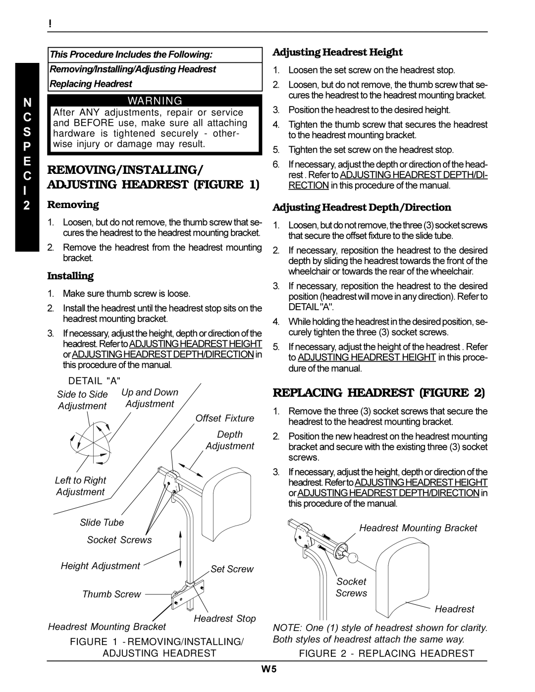 Invacare Recline manual Replacing Headrest Figure 