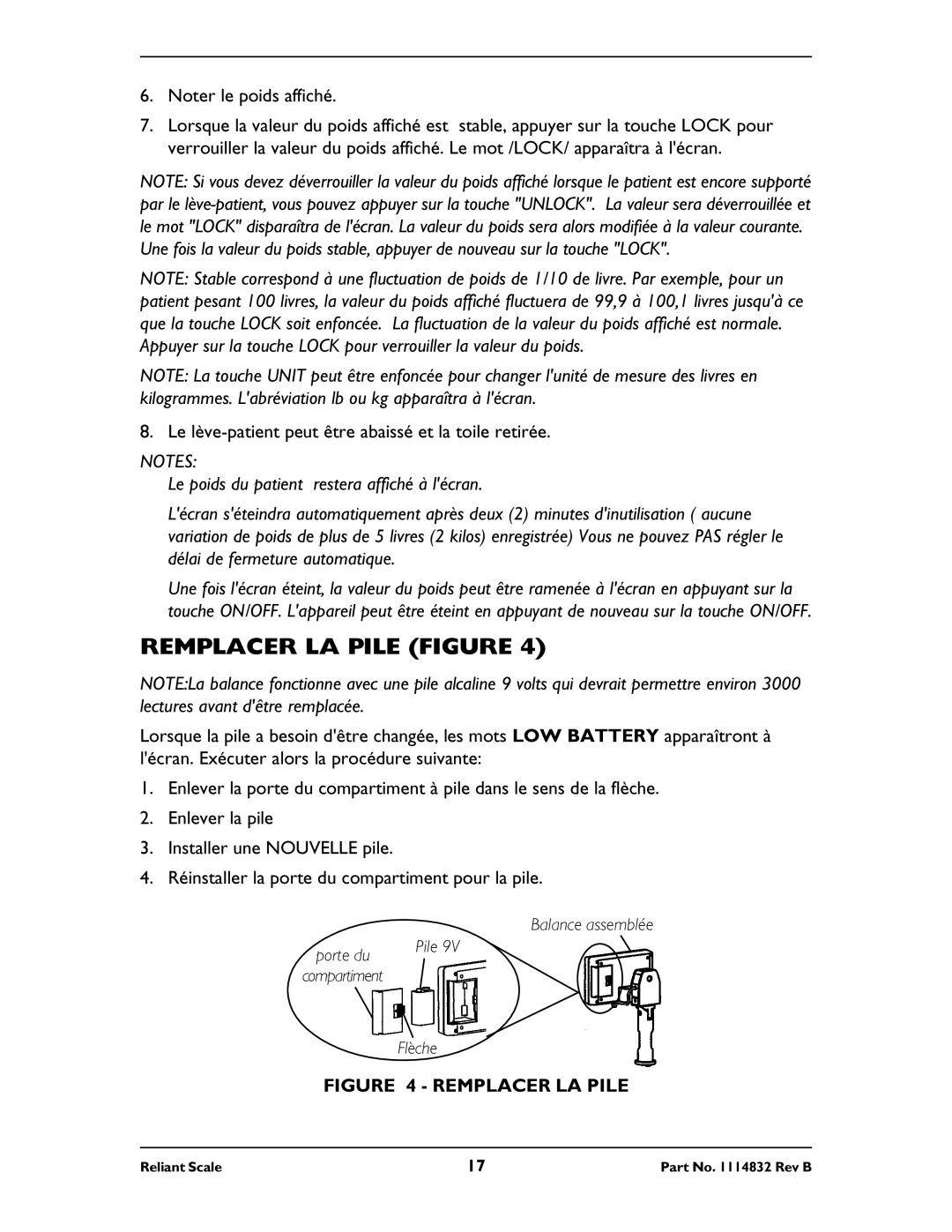 Invacare RLS6 operating instructions Remplacer LA Pile Figure 