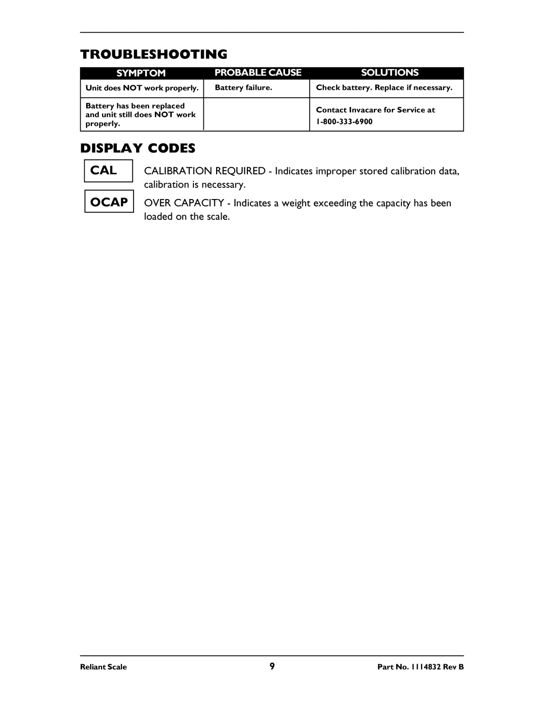 Invacare RLS6 operating instructions Troubleshooting, Display Codes 