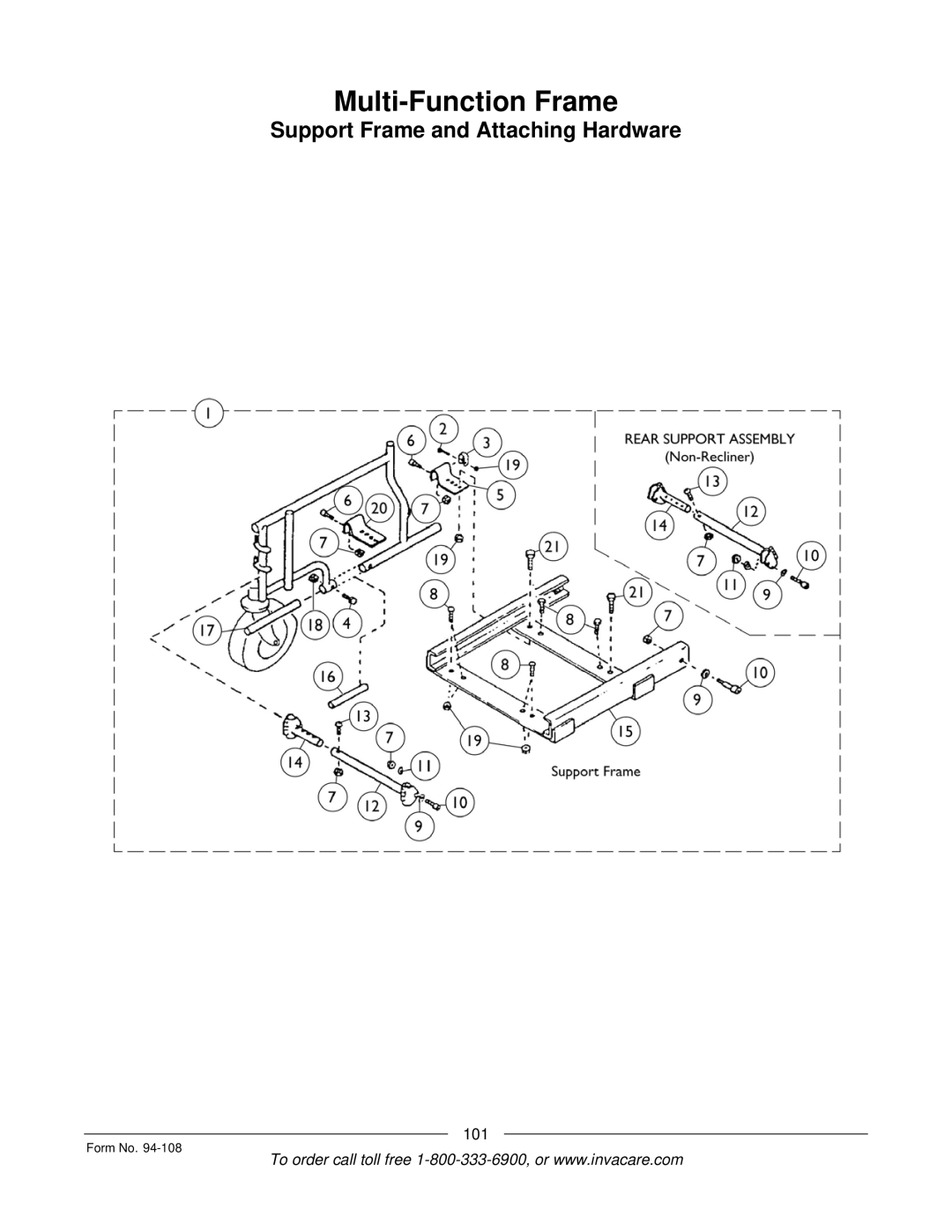 Invacare 5M900, RM900, M3900, 4M900 manual Support Frame and Attaching Hardware 