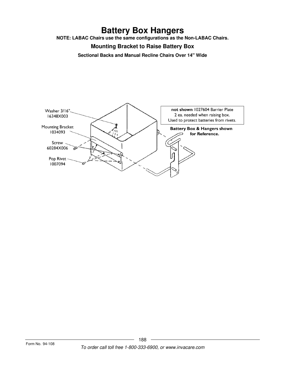 Invacare M3900, RM900, 5M900, 4M900 manual Mounting Bracket to Raise Battery Box 