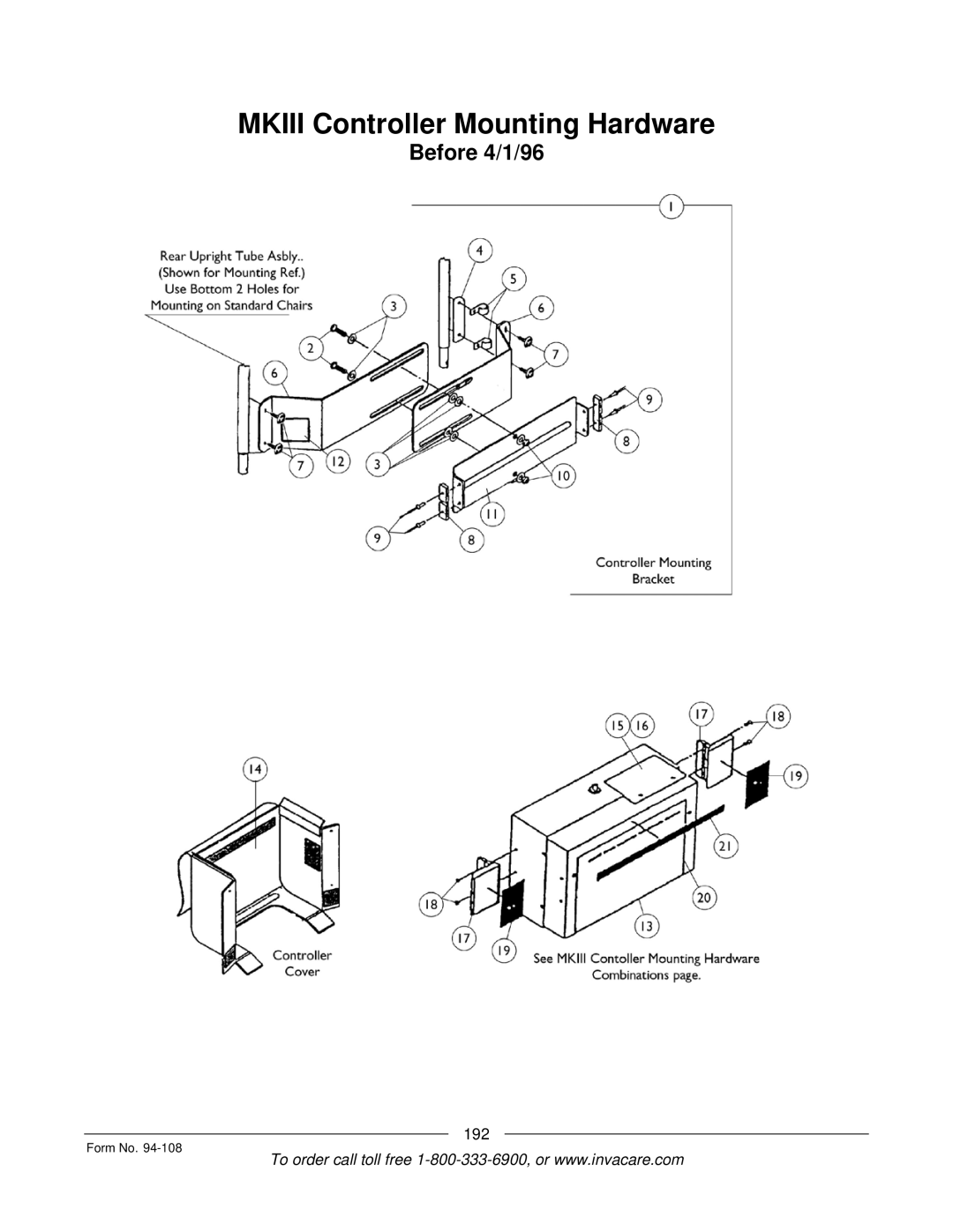 Invacare M3900, RM900, 5M900, 4M900 manual Mkiii Controller Mounting Hardware 