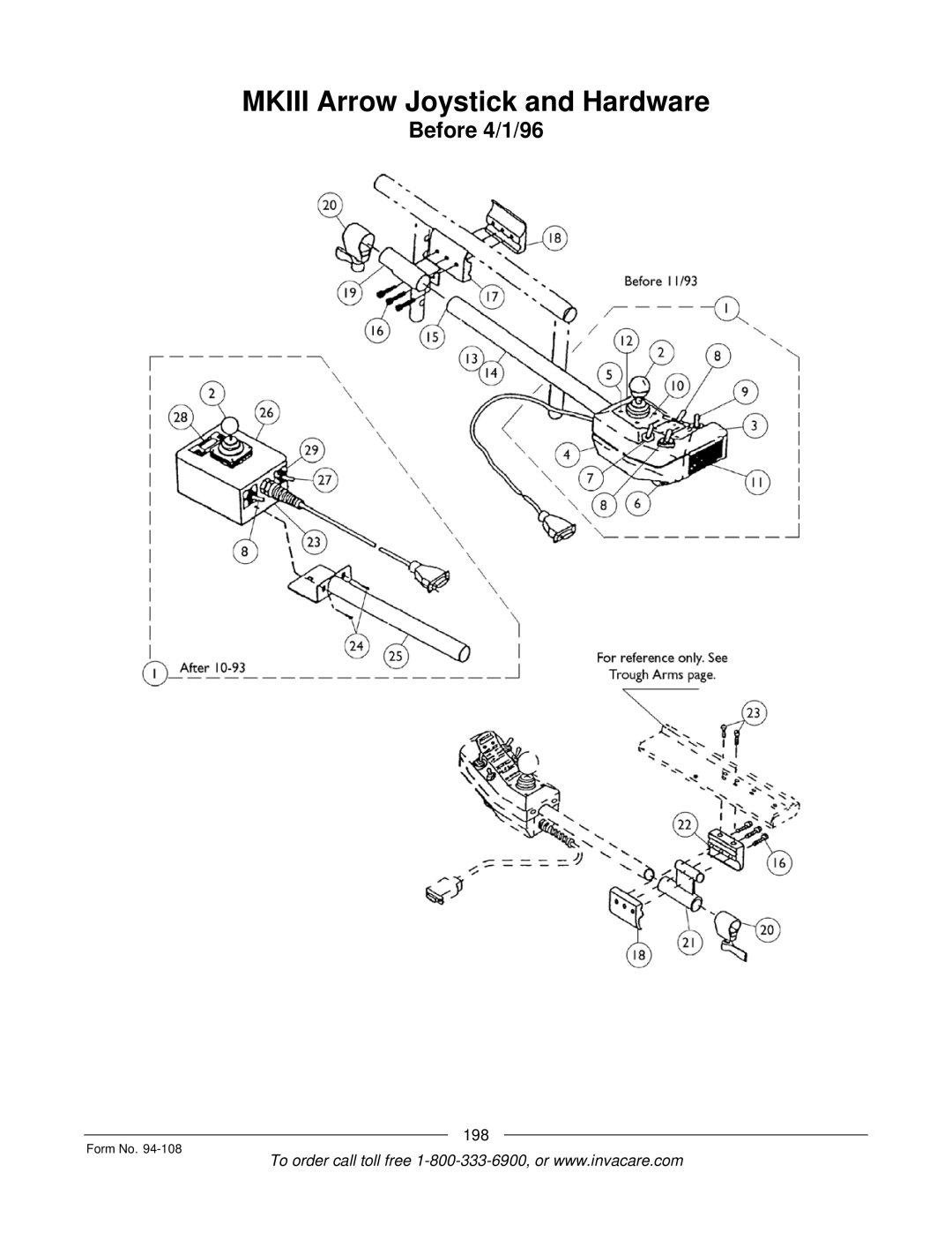Invacare 4M900, RM900, M3900, 5M900 manual Mkiii Arrow Joystick and Hardware, Before 4/1/96 