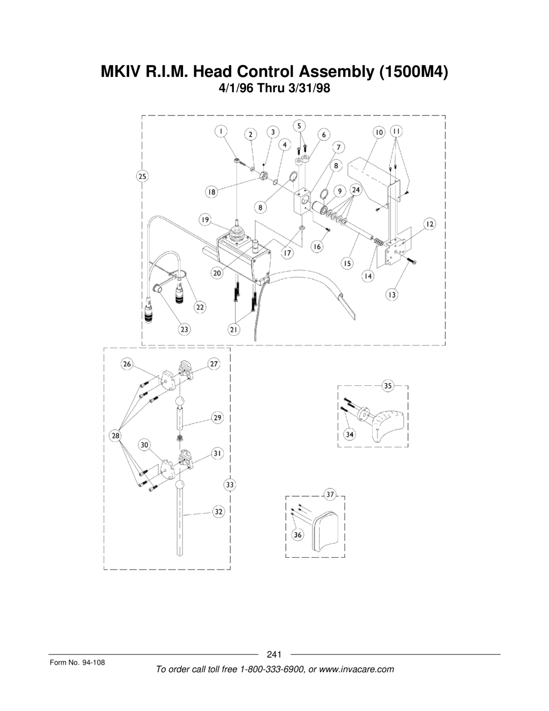 Invacare 5M900, RM900, M3900, 4M900 manual Mkiv R.I.M. Head Control Assembly 1500M4 