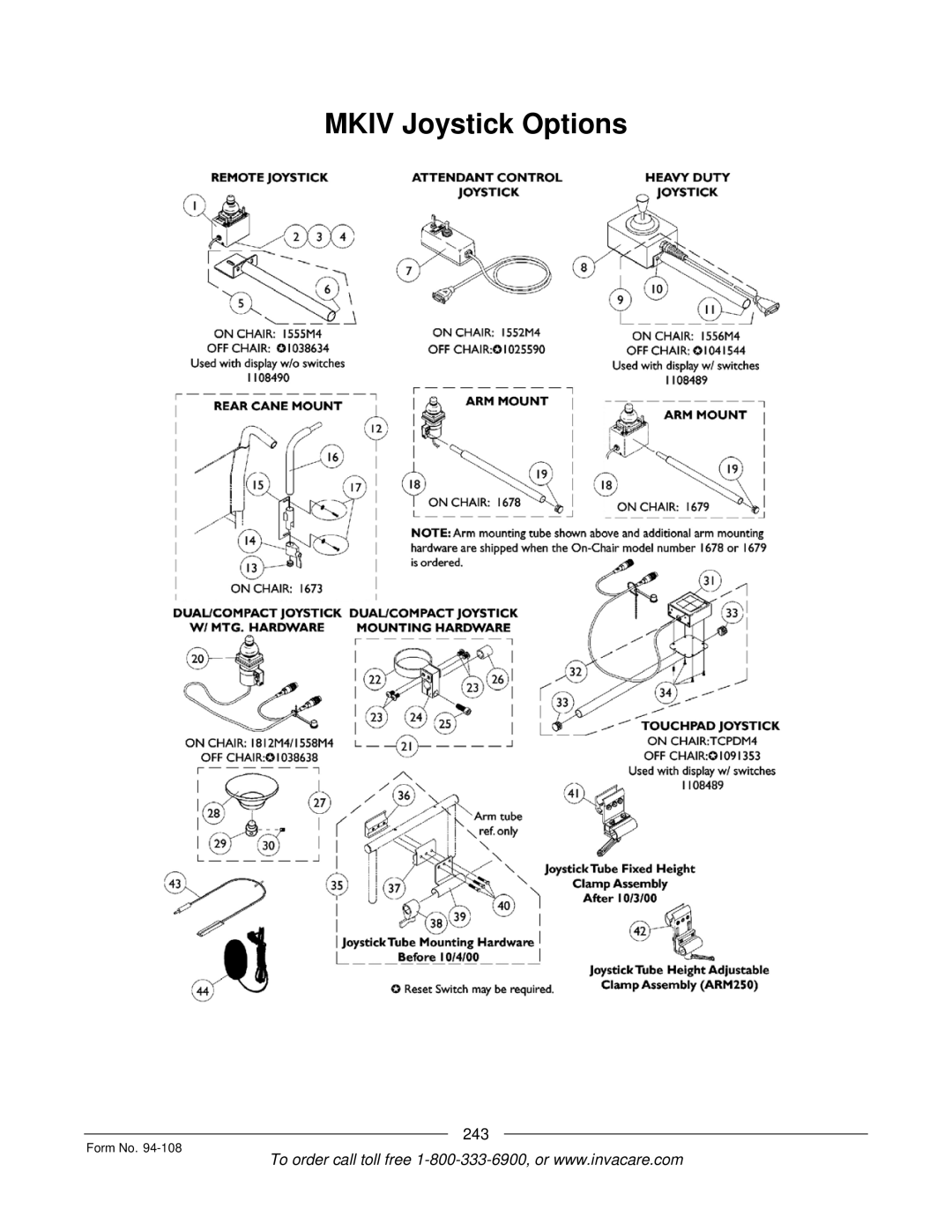 Invacare RM900, M3900, 5M900, 4M900 manual Mkiv Joystick Options 