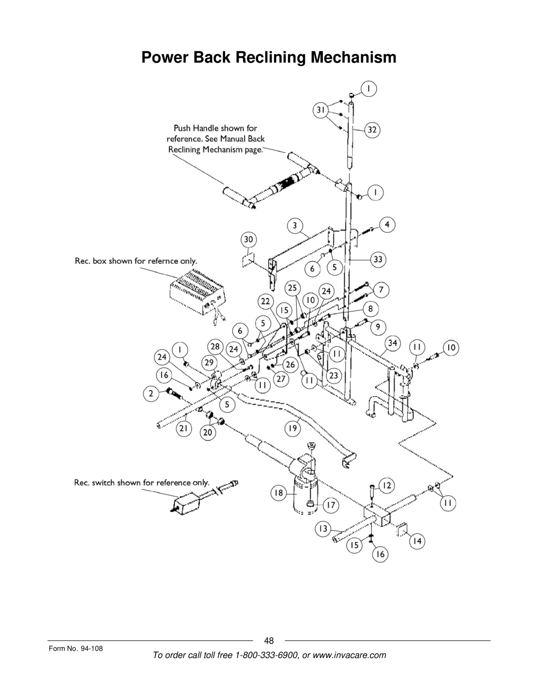Invacare M3900, RM900, 5M900, 4M900 manual Power Back Reclining Mechanism 