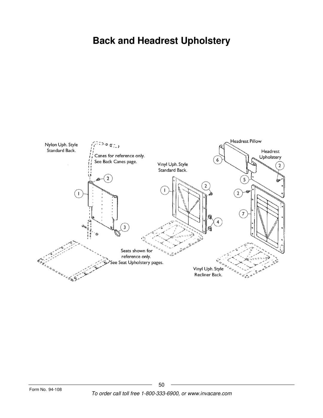 Invacare 4M900, RM900, M3900, 5M900 manual Back and Headrest Upholstery 