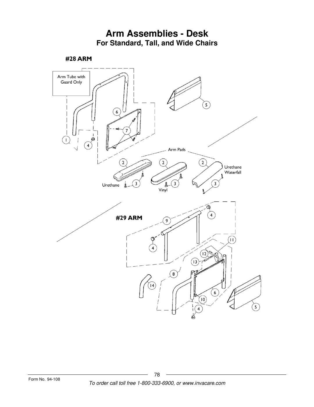 Invacare 4M900, RM900, M3900, 5M900 manual Arm Assemblies Desk 