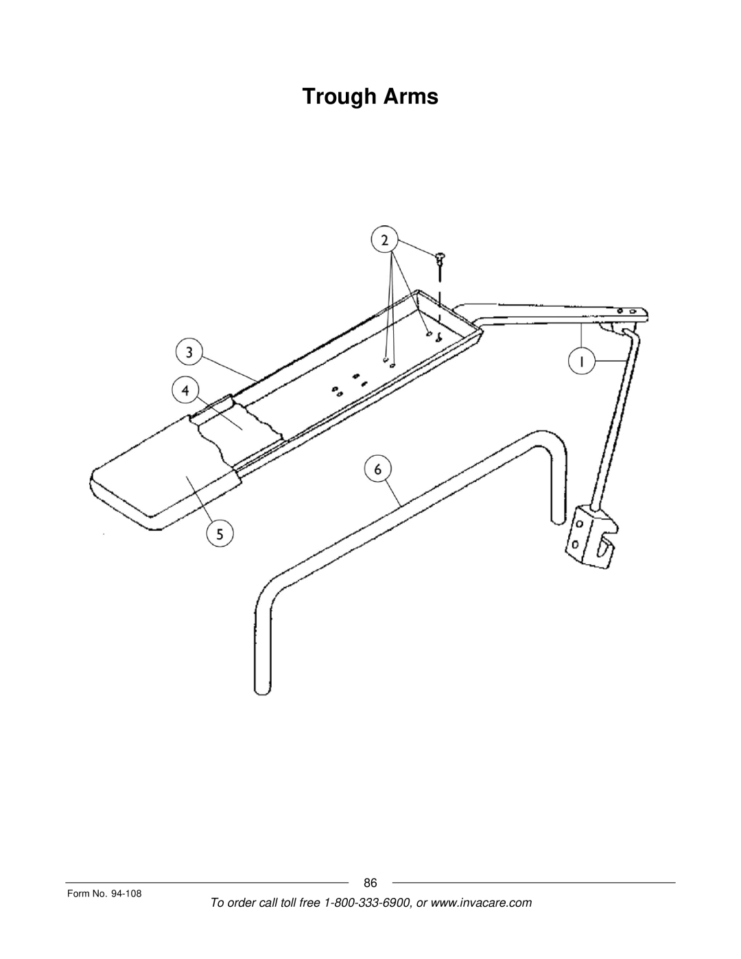 Invacare 4M900, RM900, M3900, 5M900 manual Trough Arms 