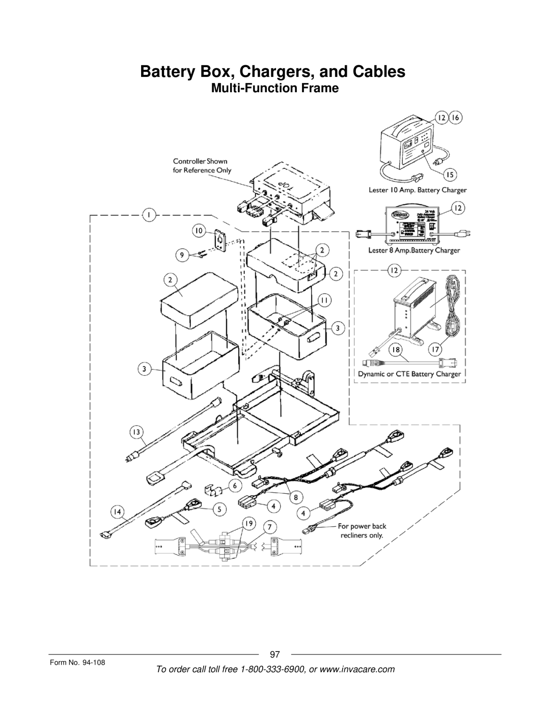 Invacare 5M900, RM900, M3900, 4M900 manual Battery Box, Chargers, and Cables, Multi-Function Frame 