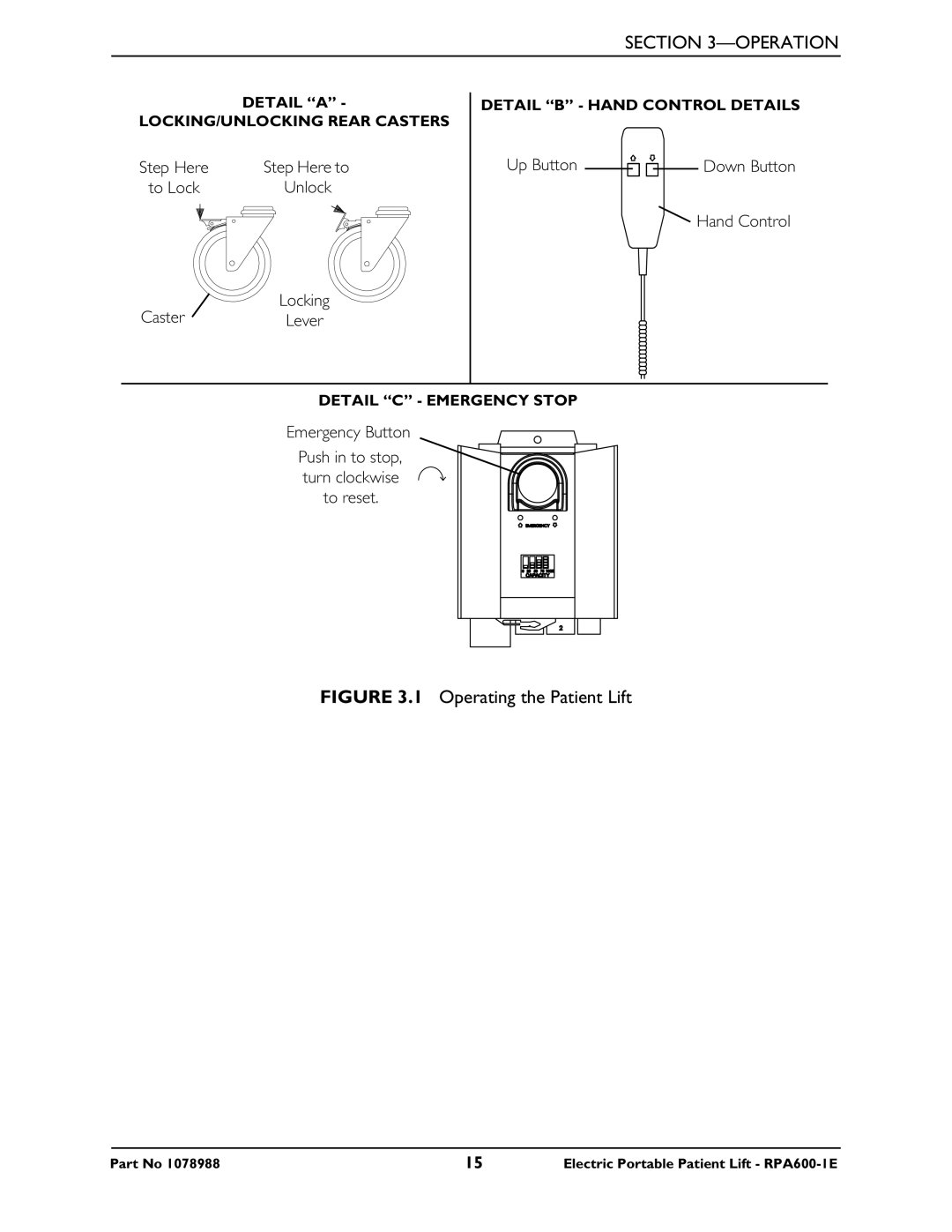 Invacare RPA600-1E manual Operating the Patient Lift 