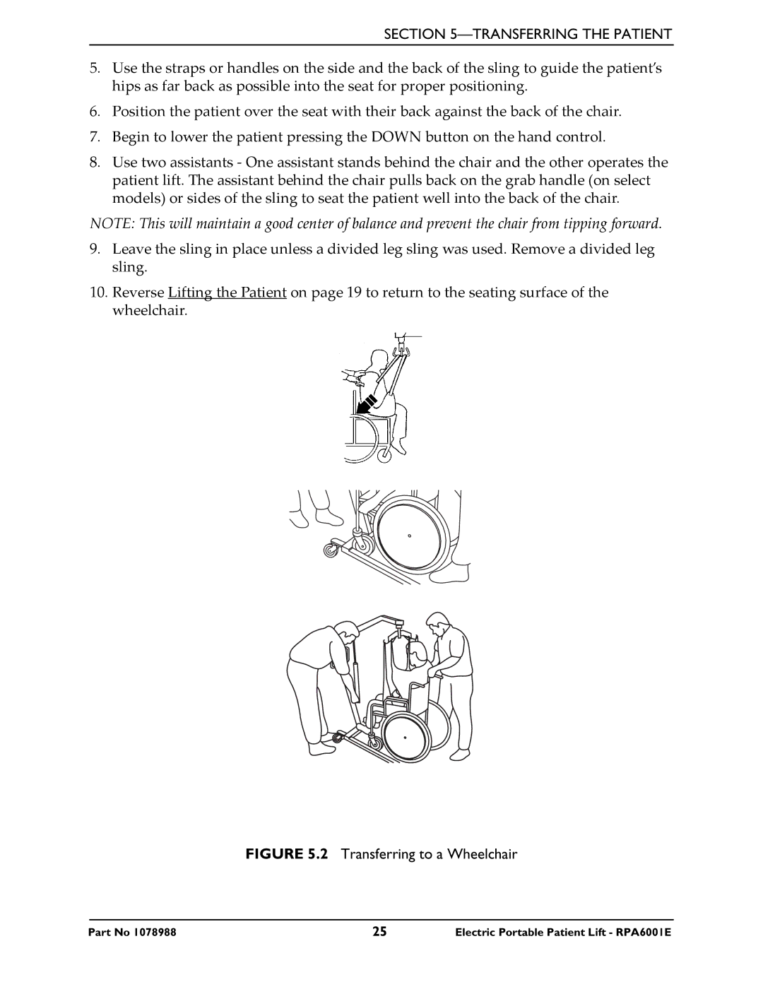 Invacare RPA600-1E manual Transferring to a Wheelchair 