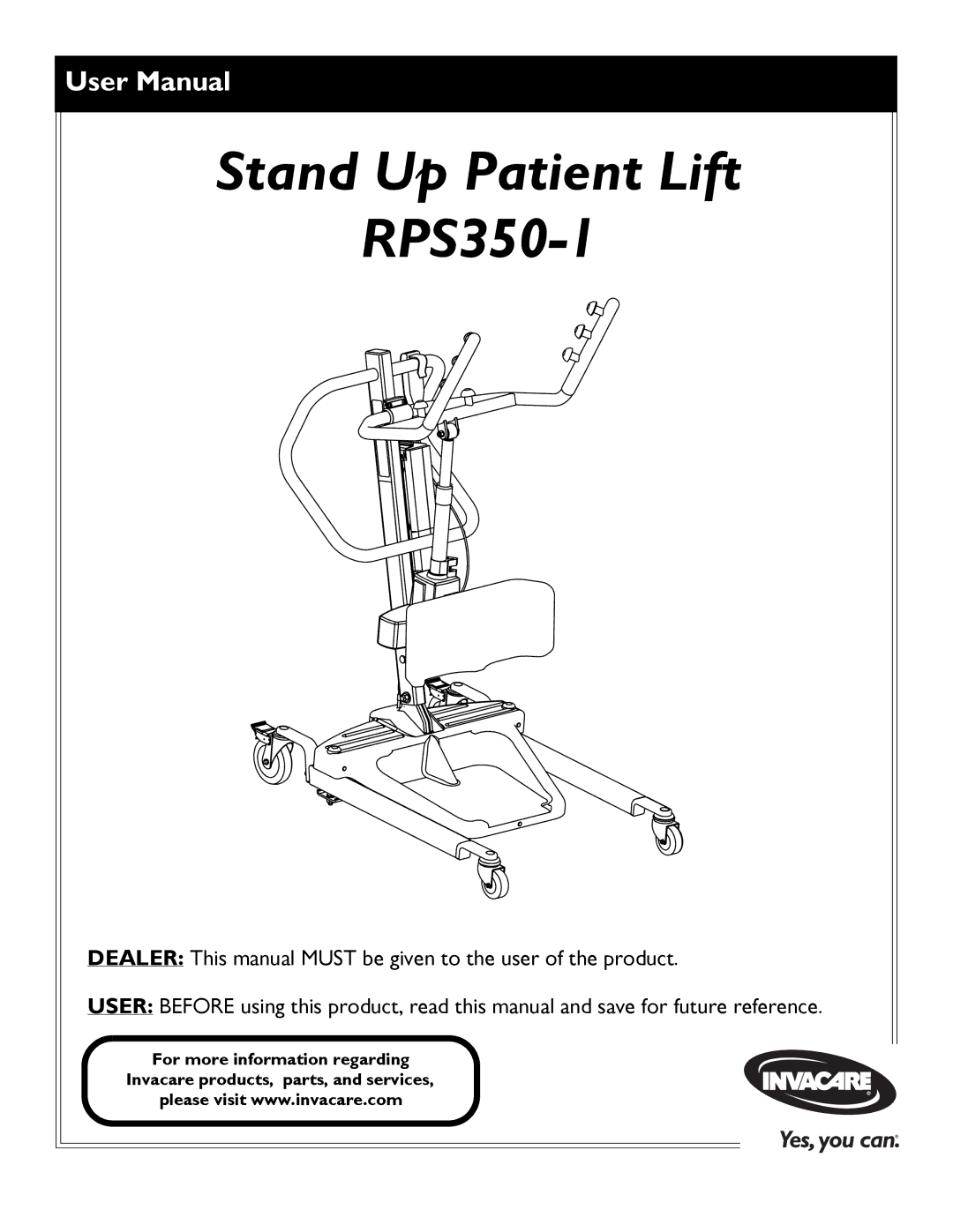 Invacare user manual Stand Up Patient Lift RPS350-1 