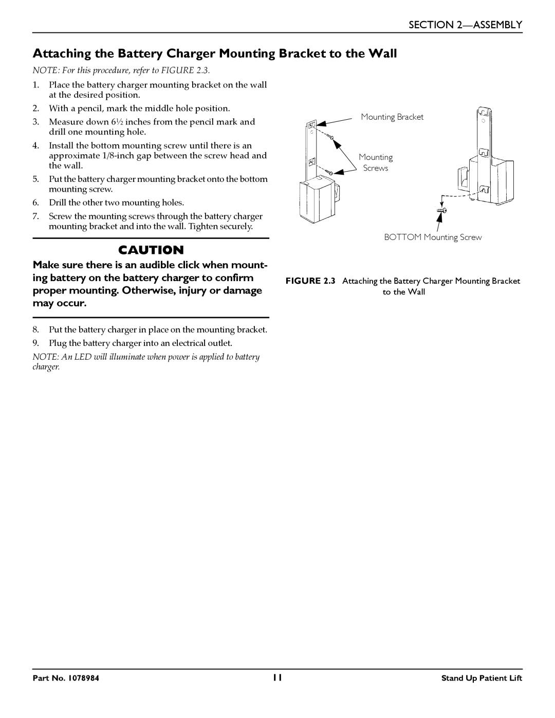 Invacare RPS350-1 user manual Attaching the Battery Charger Mounting Bracket to the Wall, May occur 