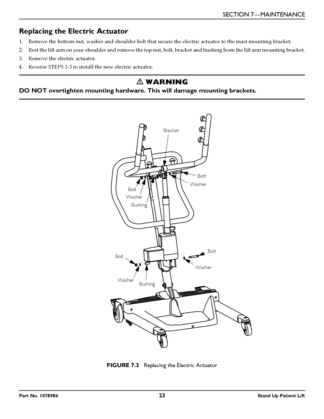 Invacare RPS350-1 user manual Replacing the Electric Actuator 