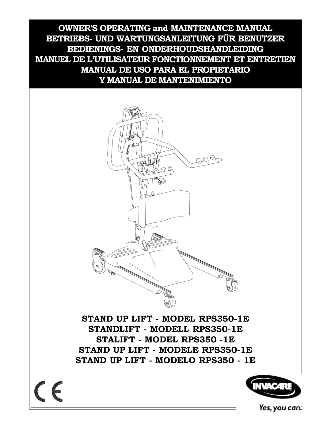 Invacare manual Stand UP Lift Model RPS350-1E 