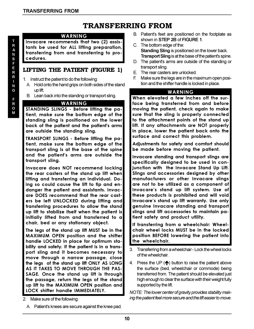 Invacare RPS350-1E manual Transferring from, Lifting the Patient Figure, Make sure of the following 