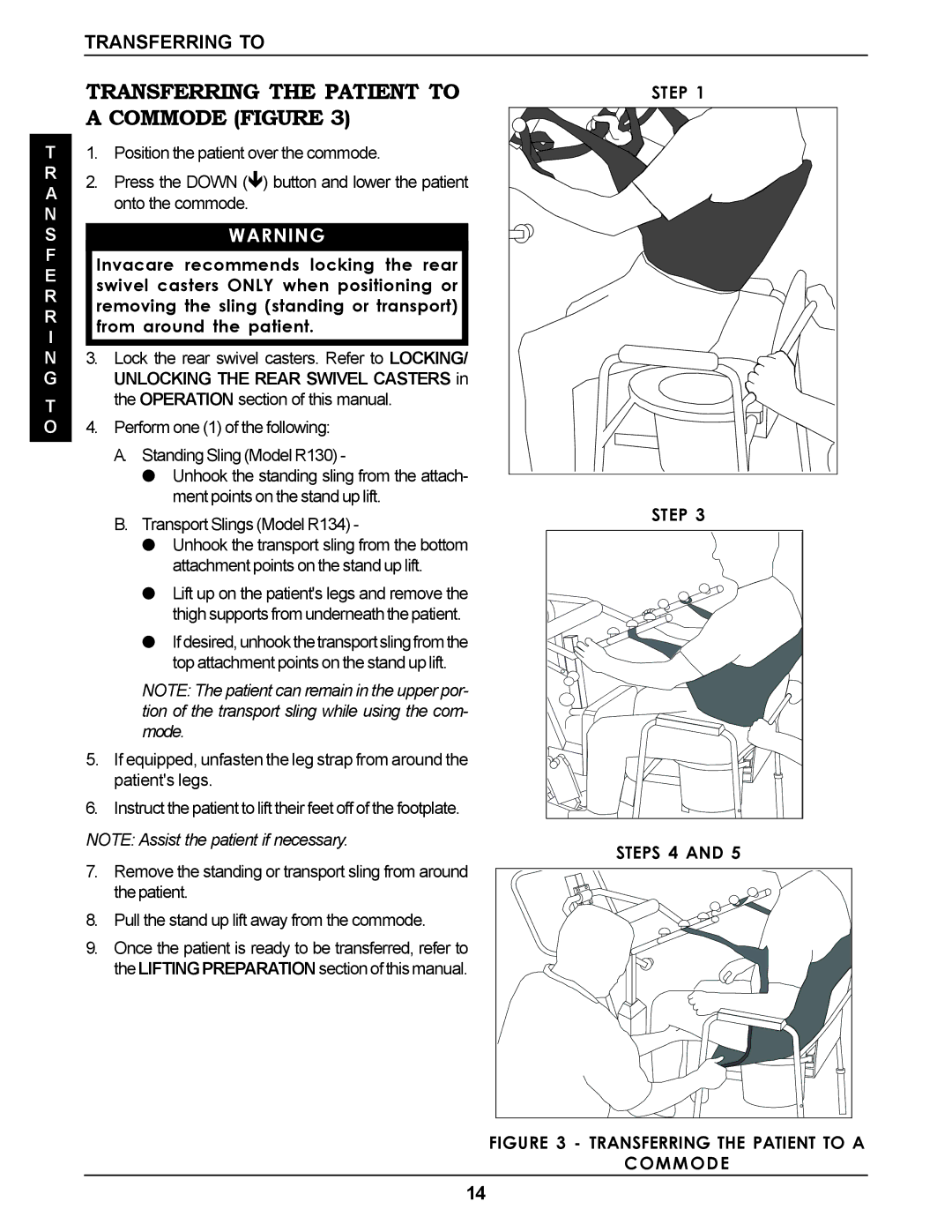 Invacare RPS350-1E manual Transferring the Patient to a Commode Figure, Step Steps 4 