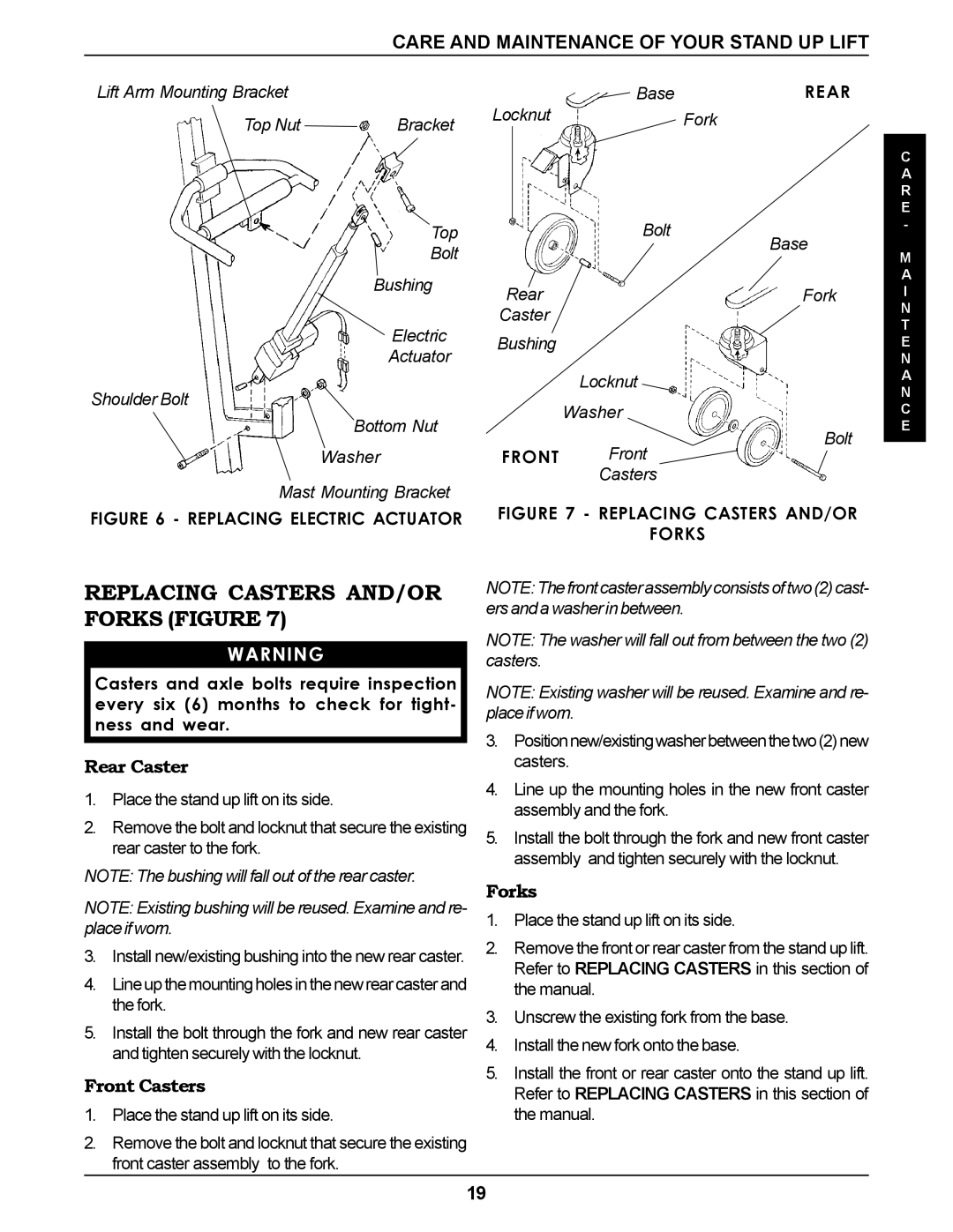 Invacare RPS350-1E manual Replacing Casters AND/OR Forks Figure, Rear Caster, Front Casters 