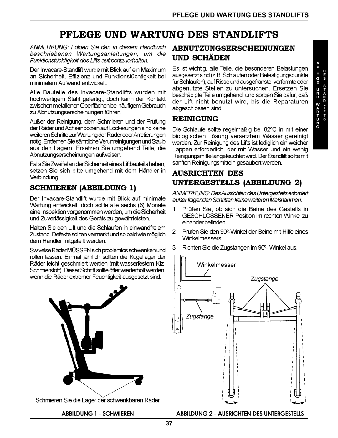 Invacare RPS350-1E Pflege UND Wartung DES Standlifts, Schmieren Abbildung, Reinigung, Abnutzungserscheinungen UND Schäden 