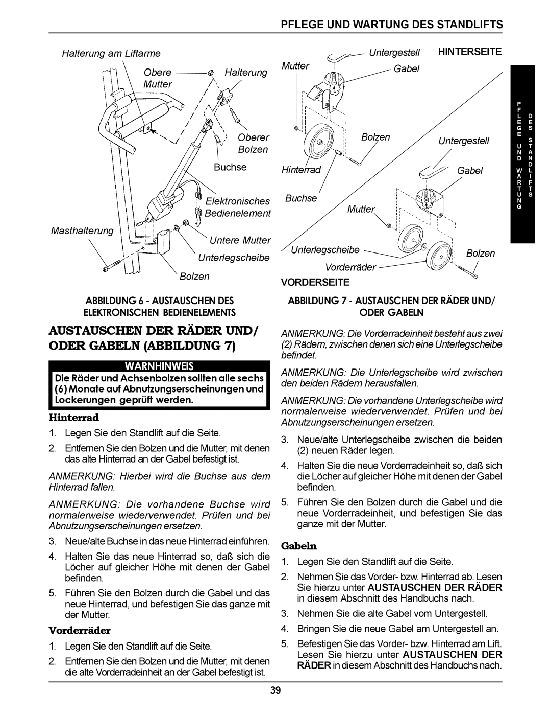 Invacare RPS350-1E manual Austauschen DER Räder UND/ Oder Gabeln Abbildung, Hinterrad, Vorderräder 