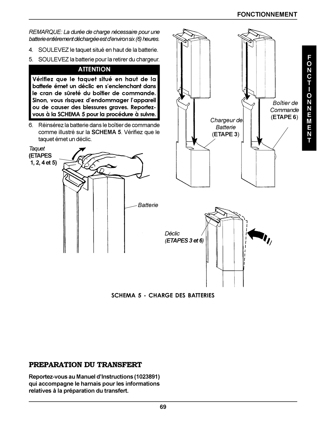 Invacare RPS350-1E manual Preparation DU Transfert, Etape, Schema 5 Charge DES Batteries 