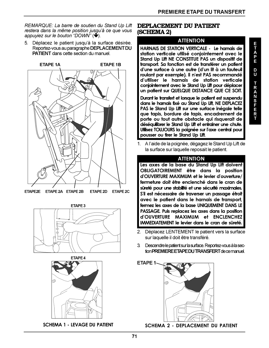 Invacare RPS350-1E manual Deplacement DU Patient Schema, Schema 1 Levage DU Patient Schema 2 Deplacement DU Patient 