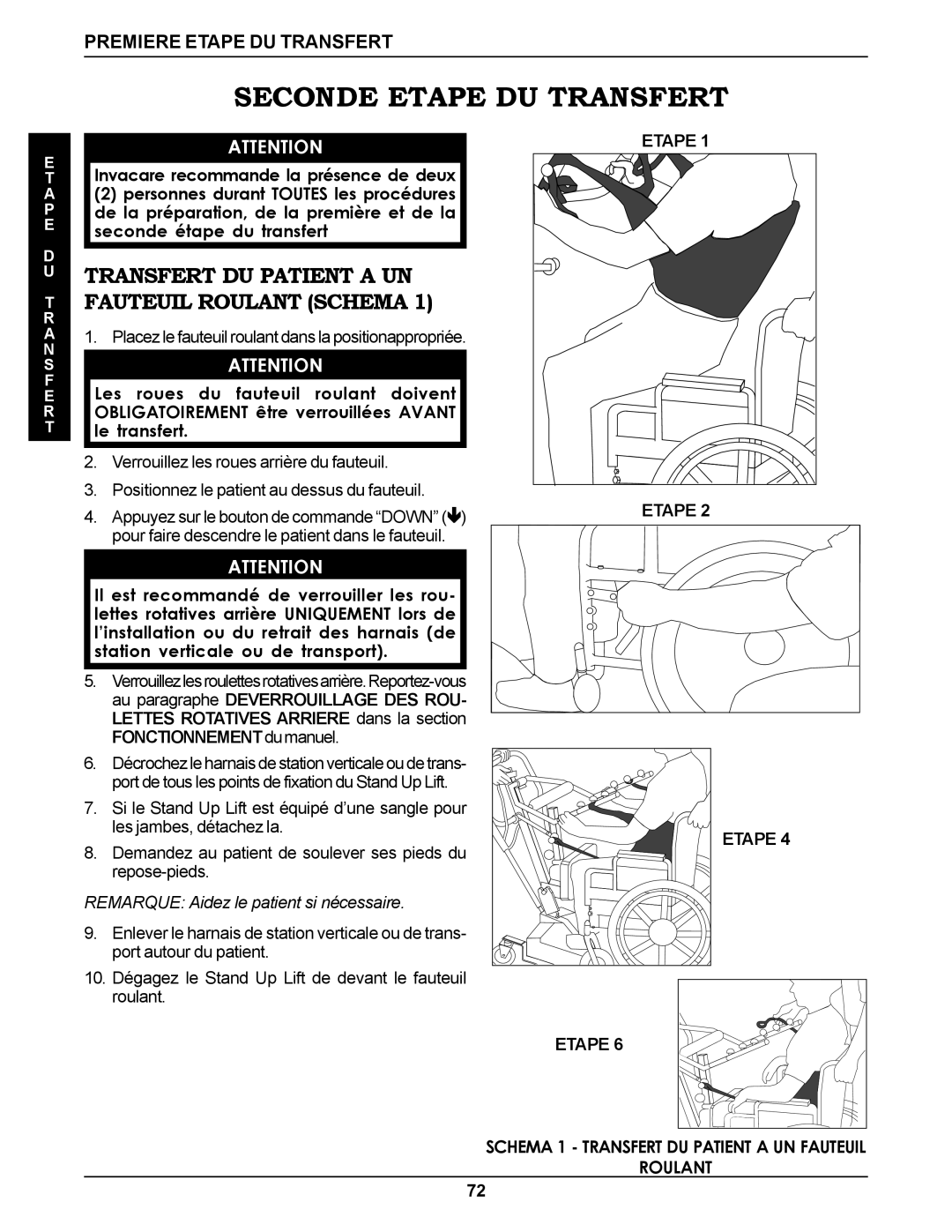 Invacare RPS350-1E manual Seconde Etape DU Transfert, Transfert DU Patient a UN Fauteuil Roulant Schema 