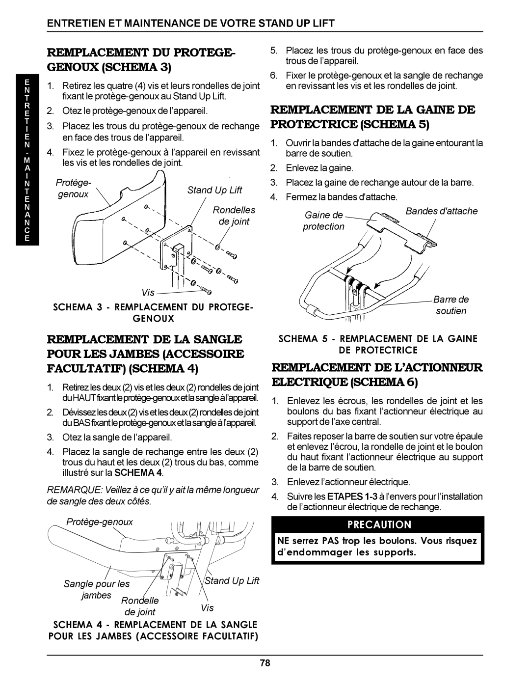 Invacare RPS350-1E manual Remplacement DU Protege, Genoux Schema, Remplacement DE LA Gaine DE Protectrice Schema 