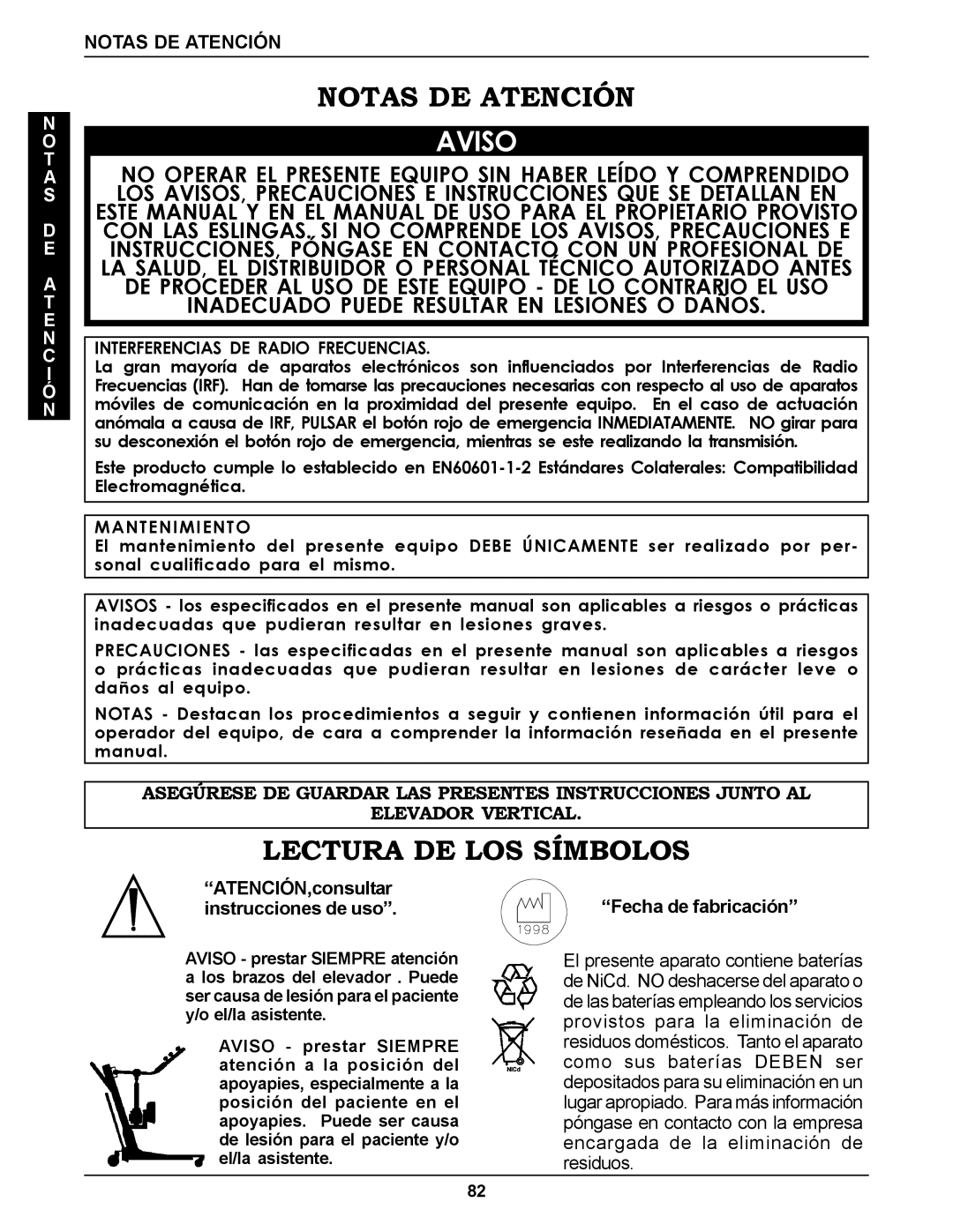 Invacare RPS350-1E manual Notas DE Atención, Lectura DE LOS Símbolos, Interferencias DE Radio Frecuencias, Mantenimiento 