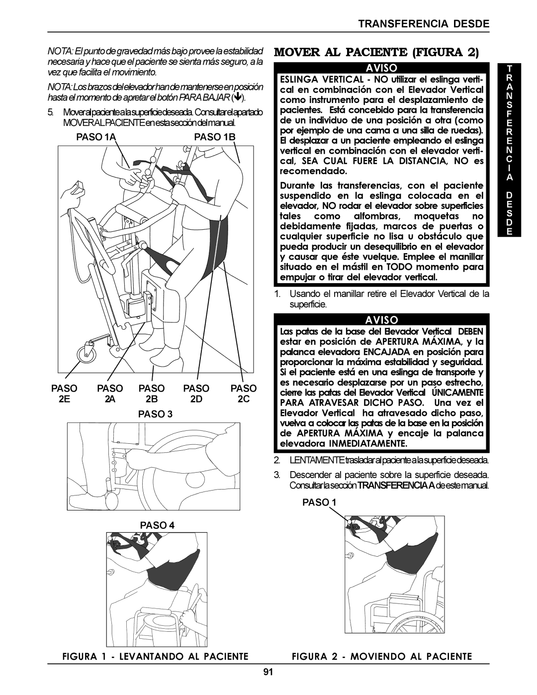 Invacare RPS350-1E manual Mover AL Paciente Figura, Paso 1A Paso 1B 