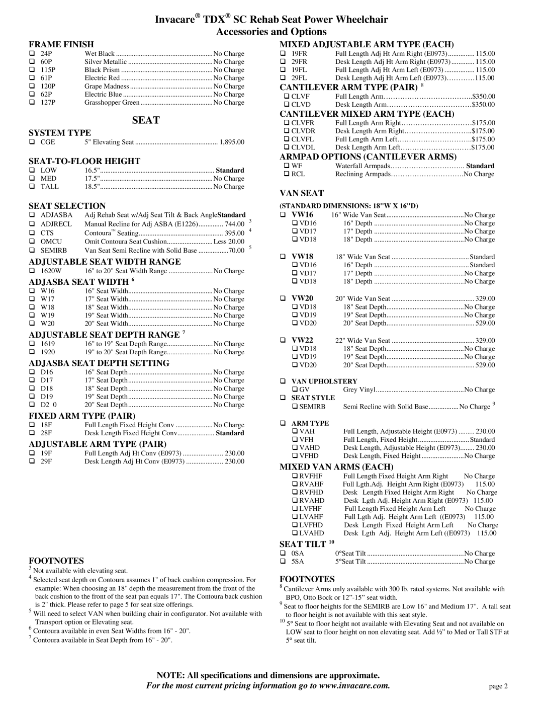 Invacare SC Rehab Seat Power Wheelchair specifications 