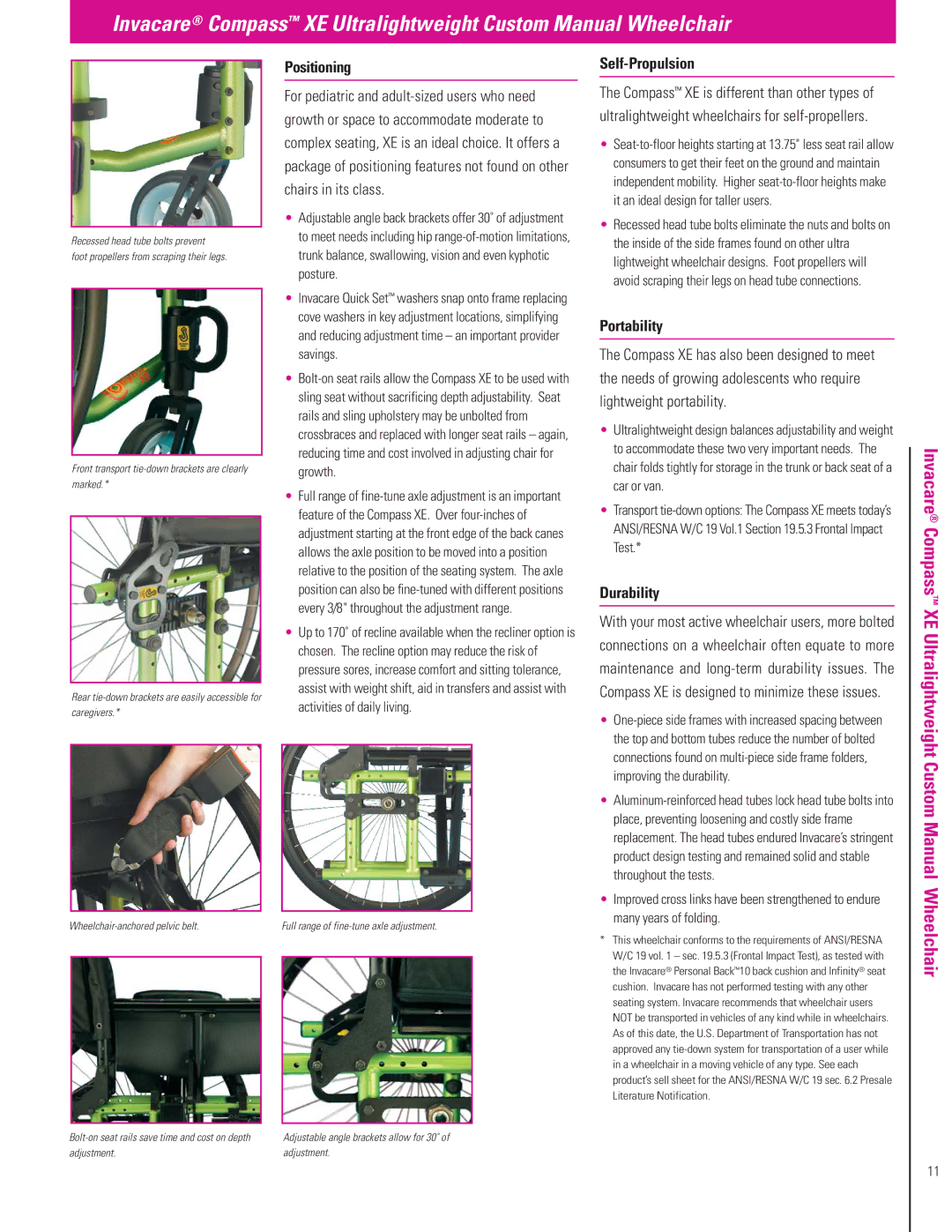 Invacare Compass XE, Solara 2G manual Positioning, Self-Propulsion, Portability 