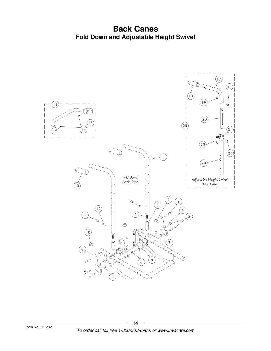 Invacare Solara jr manual Back Canes 