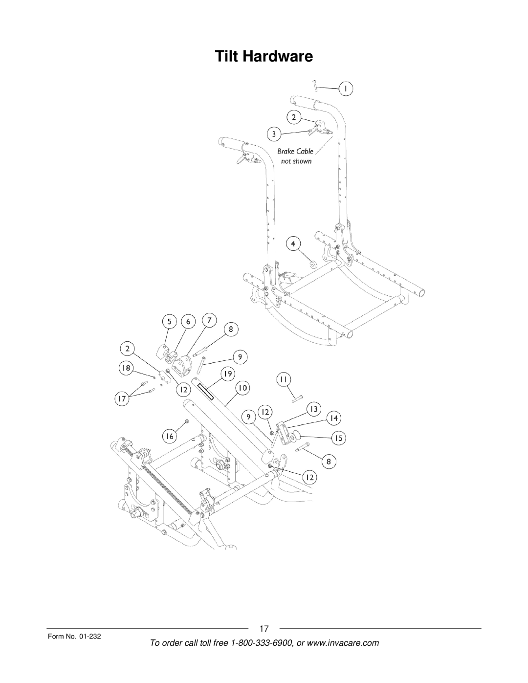 Invacare Solara jr manual Tilt Hardware 