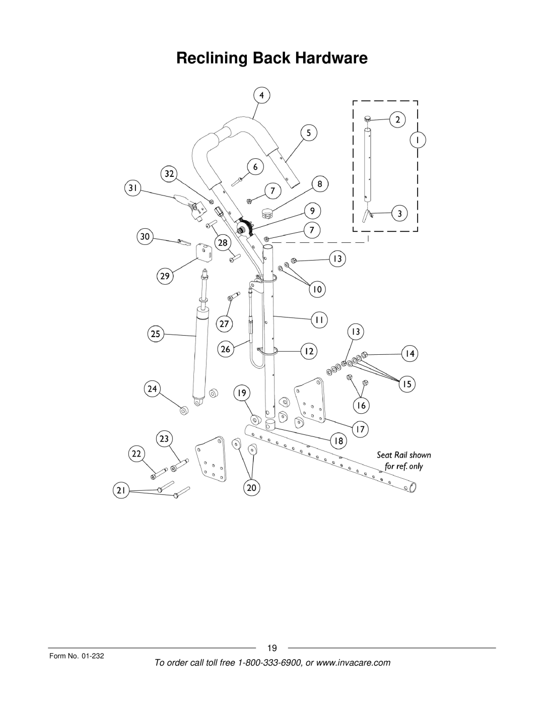 Invacare Solara jr manual Reclining Back Hardware 