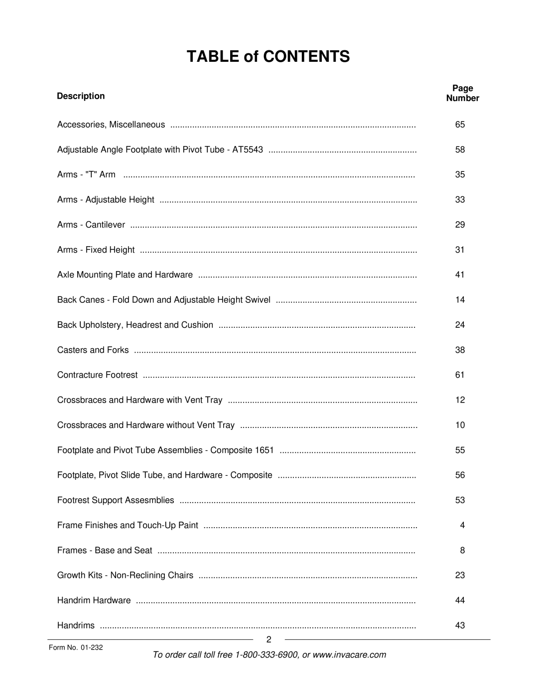 Invacare Solara jr manual Table of Contents 