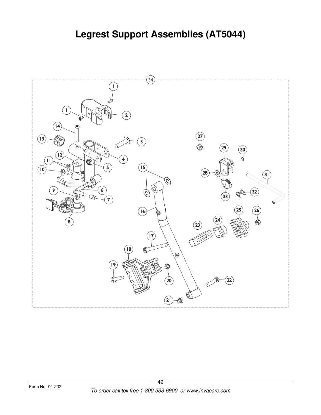 Invacare Solara jr manual Legrest Support Assemblies AT5044 