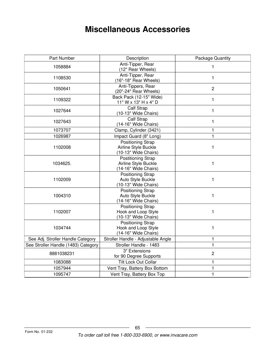 Invacare Solara jr manual Miscellaneous Accessories 