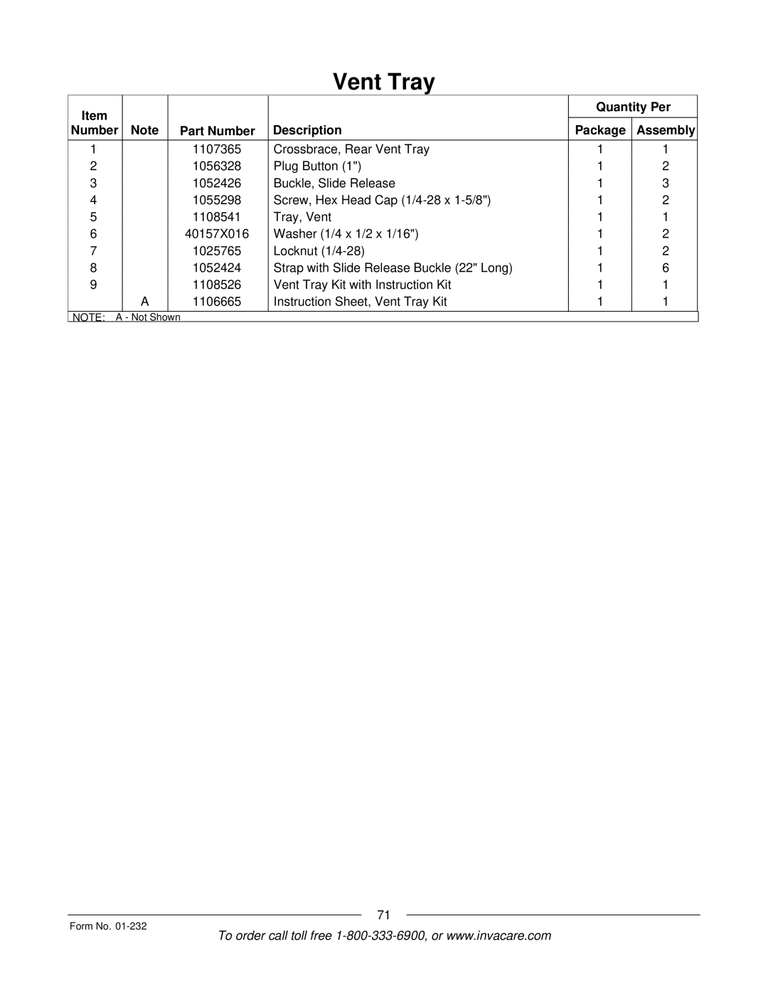 Invacare Solara jr manual Not Shown Form No 