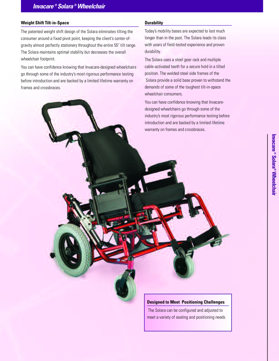 Invacare Solara manual Chair, Weight Shift Tilt-in-Space, Durability, Designed to Meet Positioning Challenges 