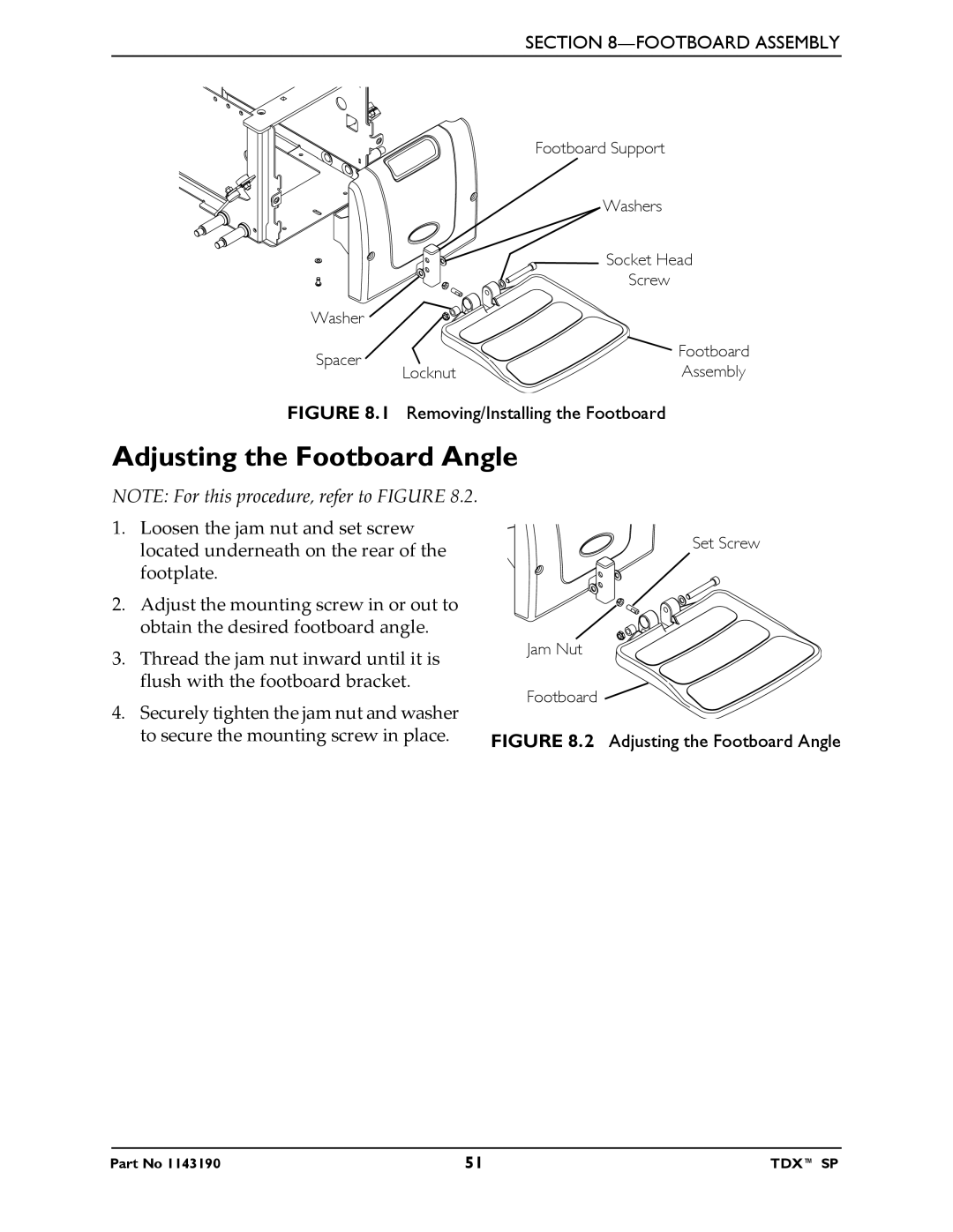 Invacare SP manual Adjusting the Footboard Angle, Removing/Installing the Footboard 