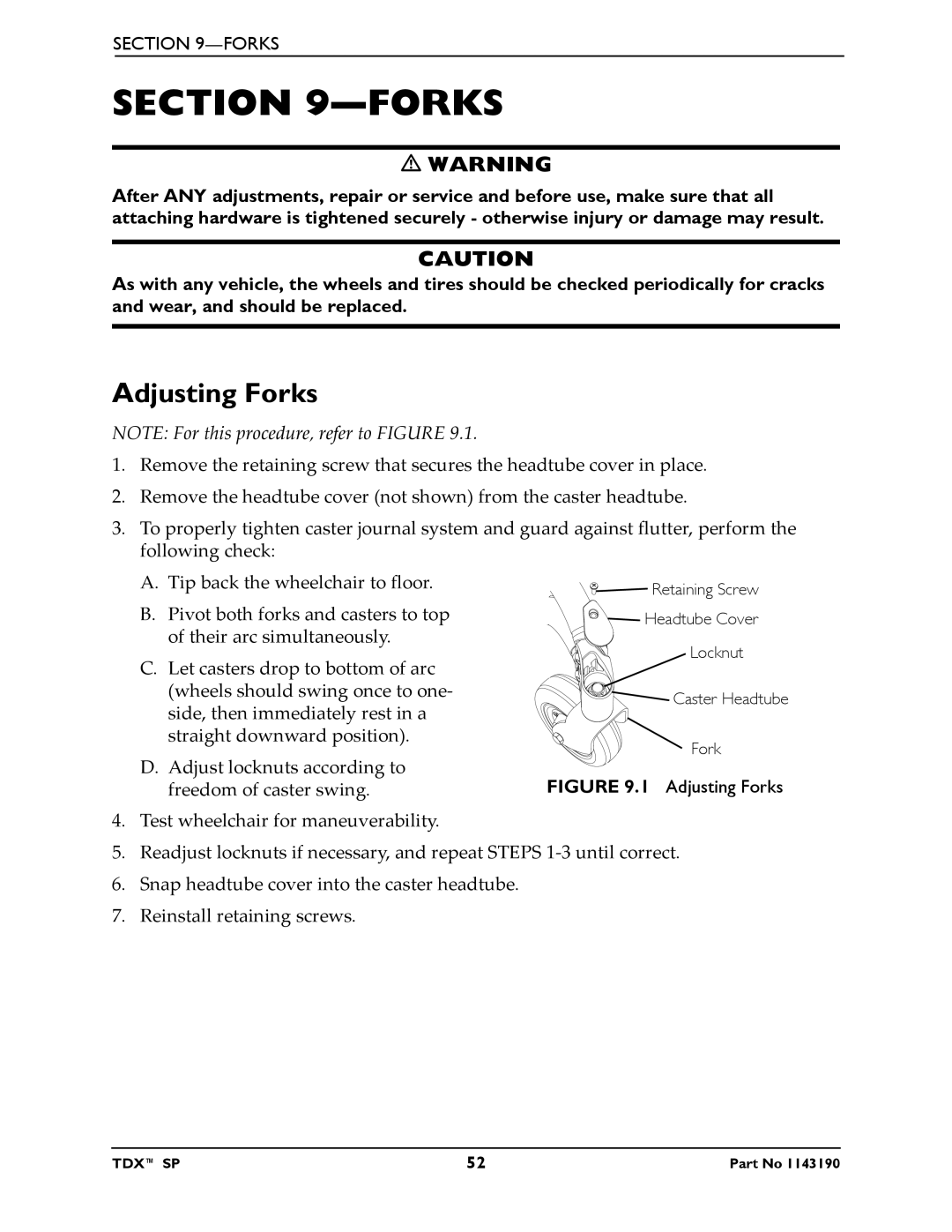 Invacare SP manual Adjusting Forks 