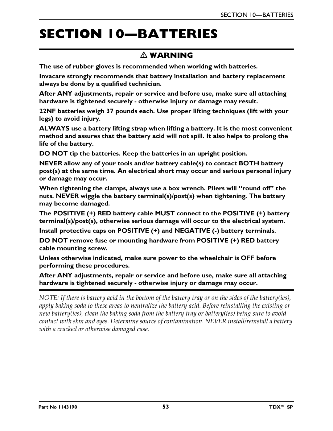 Invacare SP manual Batteries 